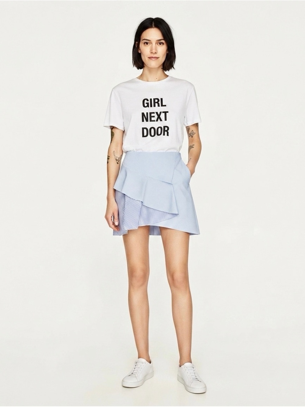 [Zara] Fun Ruffle Striped Mini Skirt